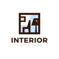 Furniture interior logo with chair and old lamp hipster vintage retro vector icon illustration Royalty Free Stock Photo