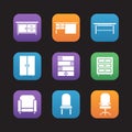 Furniture items flat design icons set