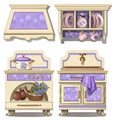 Furniture for kitchen in retro style, purple color