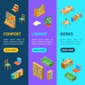 Furniture for Library 3d Banner Vecrtical Set Isometric View. Vector Royalty Free Stock Photo