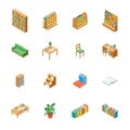 Furniture for Library 3d Icons Set Isometric View. Vector Royalty Free Stock Photo