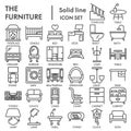 Furniture line icon set, home decor symbols collection or sketches. Furniture linear style signs for web and app. Vector Royalty Free Stock Photo