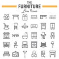 Furniture line icon set, interior sign collection