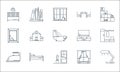 furniture line icons. linear set. quality vector line set such as lamp, door, iron, window, bed, mirror, television, kitchen table