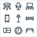 furniture line icons. linear set. quality vector line set such as table, wall clock, dresser, cabinet, lamp, cupboard, tv table,