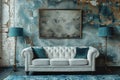 Furniture in the living room white couch, two lamps, and a painting on the wall Royalty Free Stock Photo