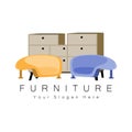 Furniture Logo Design, Home Furniture Illustration Table Icons, Chairs, Cupboards, Lamps