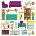 Furniture for office set, vector illustration. Chair, table, work desk design for modern room interior, isolated on