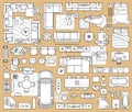 Floor plan icons set for design interior and architectural project. Furniture icon in top view for layout. Vector Royalty Free Stock Photo