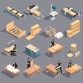 Furniture Production Isometric Icon Set