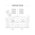 Furniture repair illustration with old sofa.