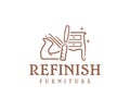 Furniture restoration logo design. Wood joinery furniture with carpenter tools chisel and plane vector design