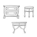 Furniture set - antique bureau, tables isolated on white Royalty Free Stock Photo