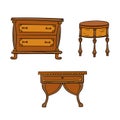 Furniture set - antique bureau, tables isolated on a white Royalty Free Stock Photo