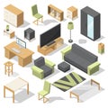 Furniture set for bed room. Vector isometric elements for modern home Royalty Free Stock Photo