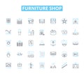 Furniture shop linear icons set. Sofas, Chairs, Tables, Beds, Dressers, Bookcases, Ottomans line vector and concept