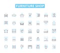 Furniture shop linear icons set. Sofas, Chairs, Tables, Beds, Dressers, Bookcases, Ottomans line vector and concept