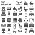 Furniture solid icon set, home decor symbols collection or sketches. Furniture glyph style signs for web and app. Vector Royalty Free Stock Photo