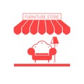 Furniture Store, Home Furnishings Shop Single Flat Vector Icon. Striped Awning and Signboard Royalty Free Stock Photo