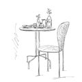 Furniture in summer cafe. Chair and table sketch