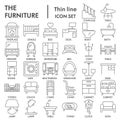 Furniture thin line icon set, home decor symbols collection or sketches. Furniture linear style signs for web and app Royalty Free Stock Photo