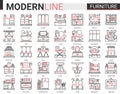 Furniture thin red black line icons vector illustration set, outline finishing items decorate home or office room Royalty Free Stock Photo