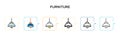 Furniture vector icon in 6 different modern styles. Black, two colored furniture icons designed in filled, outline, line and Royalty Free Stock Photo