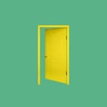 Furniture - Yellow inside open door in the orange handle. Isolated green Royalty Free Stock Photo