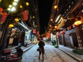 Furong Ancient Town illuminated at night.