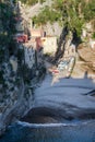 Furore fiord creek, beach and sea scenic view, Amalfi Coast, Italy Royalty Free Stock Photo