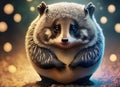 furry cheerful baby badger with big eyes