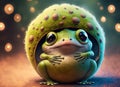 furry cheerful baby frog with big eyes