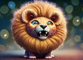 furry cheerful baby lion with big eyes