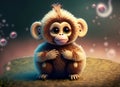 furry cheerful baby monkey with big eyes Royalty Free Stock Photo