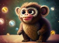 furry cheerful baby monkey with big eyes Royalty Free Stock Photo