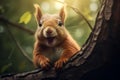 Furry Curious squirrel branch nut. Generate Ai Royalty Free Stock Photo