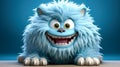 Furry Cute Blue Cartoon Monster Mascot Character with Large Eyes and Teeth, Generative AI Royalty Free Stock Photo