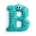 Furry-eyed Turquoise Monster Letter B Close-up Isolated Figure