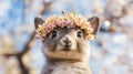Furry Flower Crown: Squirrel Spring Portrait Royalty Free Stock Photo