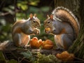 Furry Friends: Squirrels Sharing an Acorn Meal