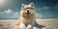 Furry Fun in the Sun Smiling Siberian Huskie Dog Sunglasses Beachside Happiness. Generative AI Royalty Free Stock Photo