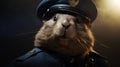 Furry Groundhog Dressed As Police Officer: Photorealistic Animal Depiction