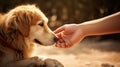 furry hand petting dog