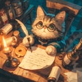 Furry Office Worker: Cat at Miniature Desk, Writing Letter