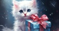 Furry Surprise: Adorable White Kitten with a Snowy Present in the Sty