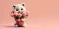 Furry Valentine Cute cat toy with beautiful bouquet of pink roses