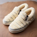 Furry Vans Slip-on Shoes: Rinko Kawauchi Inspired, Ivory Fleece Stripes