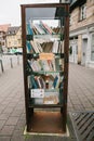 Furth, Germany, December 28, 2016: Books. Street public library. Education in Germany. Lifestyle. Everyday life in