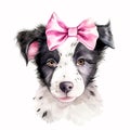 Watercolor Wonders: Border Collie Puppy in Headband, Glasses and Bandana AI Generated