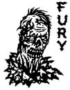 Fury zombie. Vector illustration. Black and white colors.